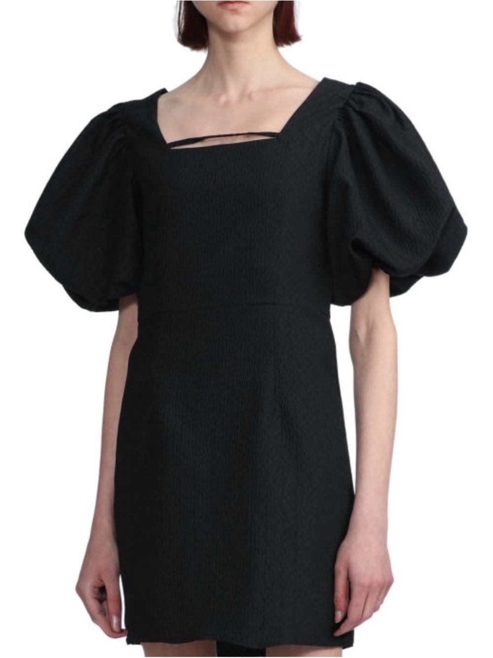 Black Puff-Sleeve Square-Neck Mini Dress